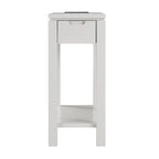 Brown / White / Black / Grey Solid Wood Narrow Side Table with Drawer, Open Shelf & USB-C Charging Port