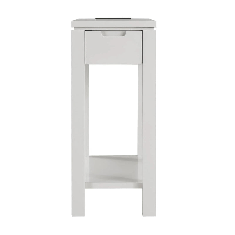 Brown / White / Black / Grey Solid Wood Narrow Side Table with Drawer, Open Shelf & USB-C Charging Port