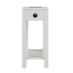 Brown / White / Black / Grey Solid Wood Narrow Side Table with Drawer, Open Shelf & USB-C Charging Port