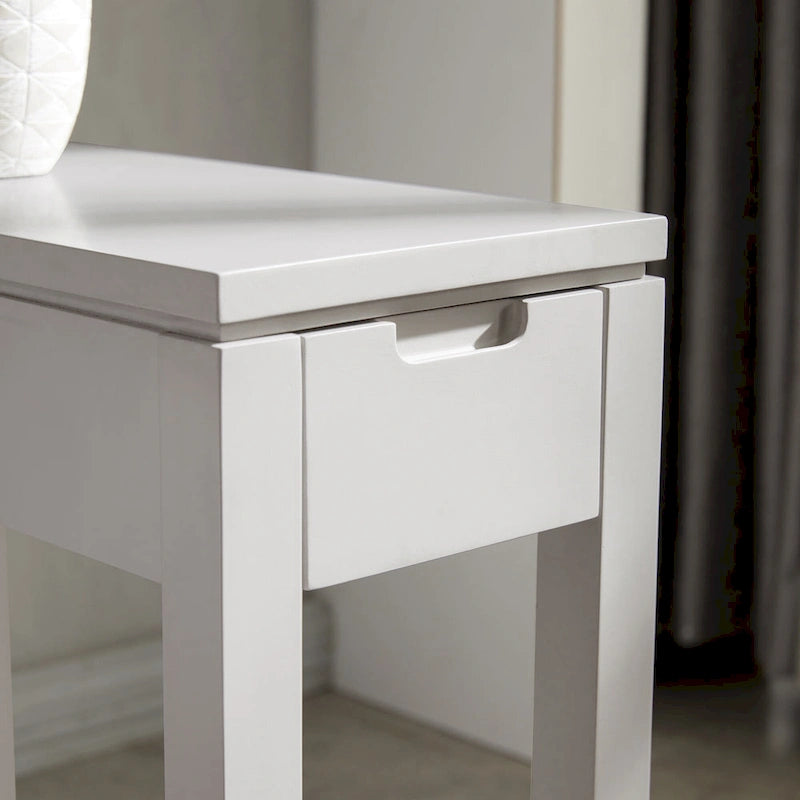 Brown / White / Black / Grey Solid Wood Narrow Side Table with Drawer, Open Shelf & USB-C Charging Port