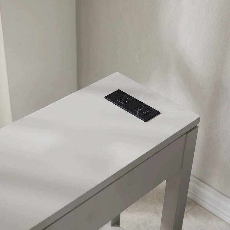 Brown / White / Black / Grey Solid Wood Narrow Side Table with Drawer, Open Shelf & USB-C Charging Port