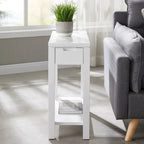 Brown / White / Black / Grey Solid Wood Narrow Side Table with Drawer, Open Shelf & USB-C Charging Port