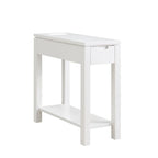 Brown / White / Black / Grey Solid Wood Narrow Side Table with Drawer, Open Shelf & USB-C Charging Port