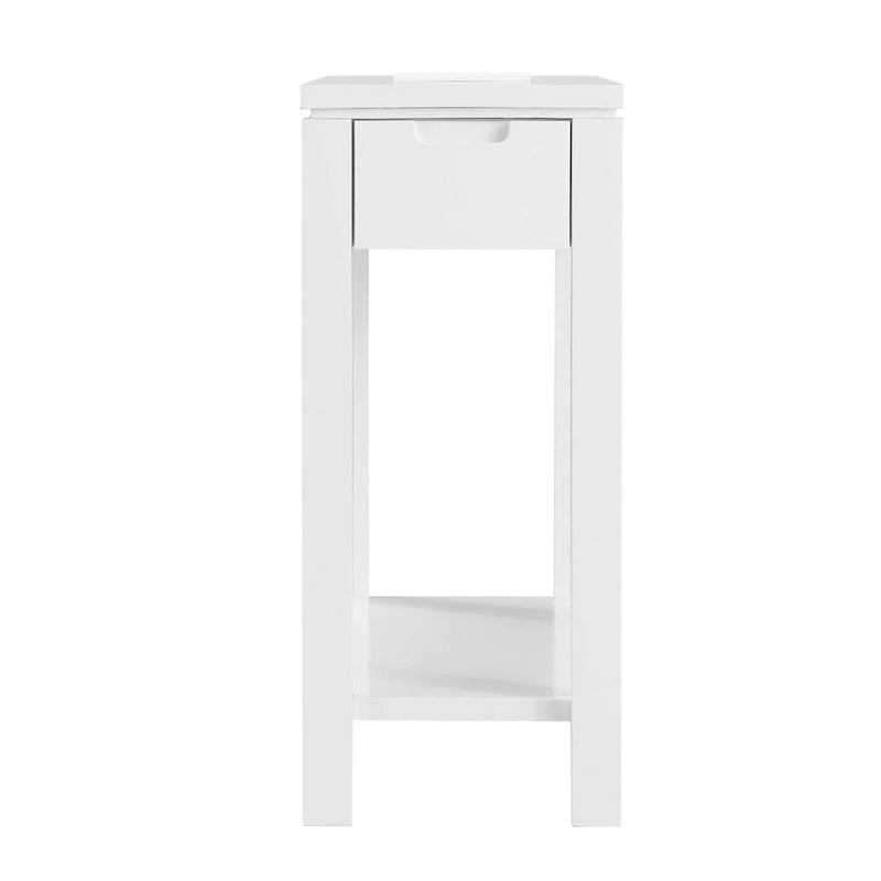 Brown / White / Black / Grey Solid Wood Narrow Side Table with Drawer, Open Shelf & USB-C Charging Port