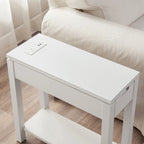 Brown / White / Black / Grey Solid Wood Narrow Side Table with Drawer, Open Shelf & USB-C Charging Port