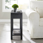 Brown / White / Black / Grey Solid Wood Narrow Side Table with Drawer, Open Shelf & USB-C Charging Port