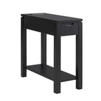 Brown / White / Black / Grey Solid Wood Narrow Side Table with Drawer, Open Shelf & USB-C Charging Port