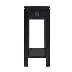 Brown / White / Black / Grey Solid Wood Narrow Side Table with Drawer, Open Shelf & USB-C Charging Port