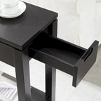 Brown / White / Black / Grey Solid Wood Narrow Side Table with Drawer, Open Shelf & USB-C Charging Port