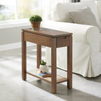 Brown / White / Black / Grey Solid Wood Narrow Side Table with Drawer, Open Shelf & USB-C Charging Port