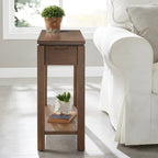 Brown / White / Black / Grey Solid Wood Narrow Side Table with Drawer, Open Shelf & USB-C Charging Port