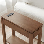Brown / White / Black / Grey Solid Wood Narrow Side Table with Drawer, Open Shelf & USB-C Charging Port