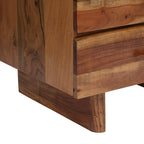 Dark Natural Acacia Wood 3-Drawer Nightstand with Antique Brass Handles