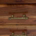 Dark Natural Acacia Wood 3-Drawer Nightstand with Antique Brass Handles