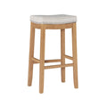 Cream Striped Linen Bar Stool with Rustic Brown Wood Frame & Nailhead Trim – 1 Person