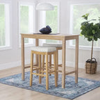 Cream Striped Linen Bar Stool with Rustic Brown Wood Frame & Nailhead Trim – 1 Person