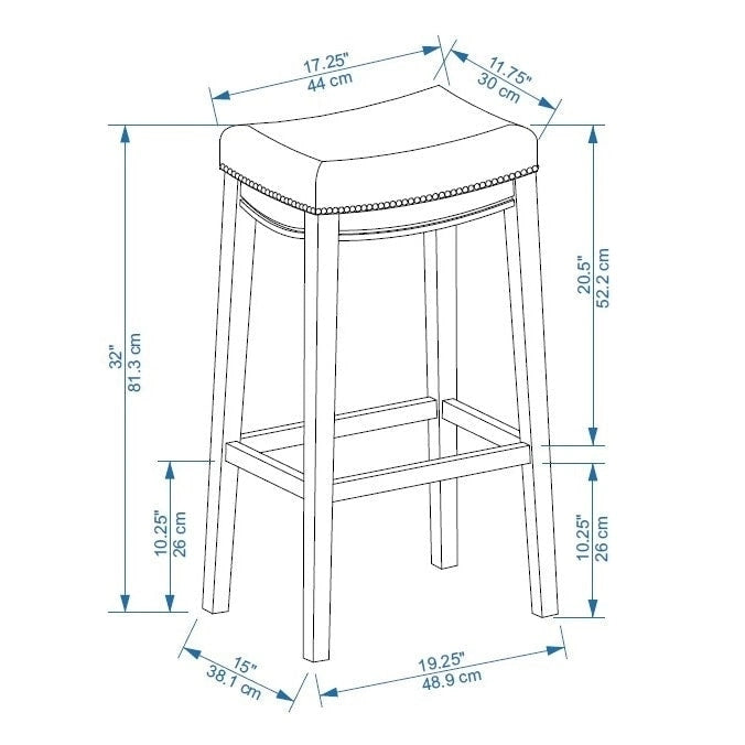 Cream Striped Linen Bar Stool with Rustic Brown Wood Frame & Nailhead Trim – 1 Person