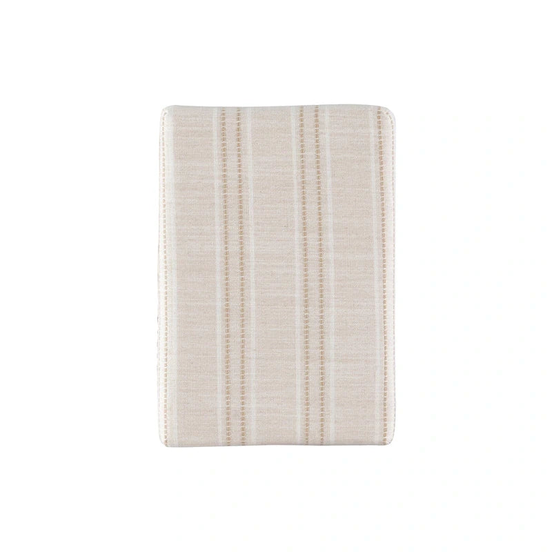 Cream Striped Linen Bar Stool with Rustic Brown Wood Frame & Nailhead Trim – 1 Person