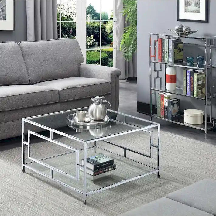 Convenience Concepts Town Square Chrome Square Coffee Table with Shelf