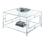 Clear Glass & Chrome Square Coffee Table with Lower Shelf