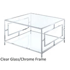 Clear Glass & Chrome Square Coffee Table with Lower Shelf