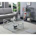 Clear Glass & Chrome Square Coffee Table with Lower Shelf
