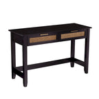 Black & Natural Mid-Century Console Table with Woven Rattan Drawers & Brass Pulls