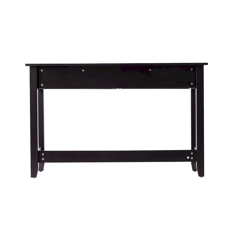 Black & Natural Mid-Century Console Table with Woven Rattan Drawers & Brass Pulls