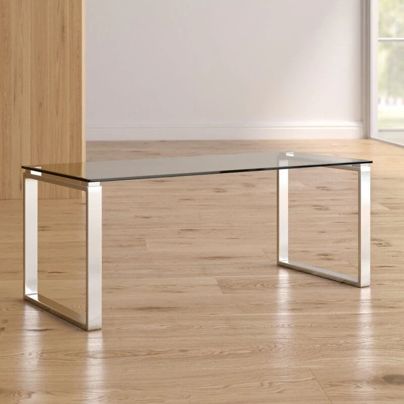 Clear Tempered Glass Coffee Table with Chrome Stainless Steel Sled Legs