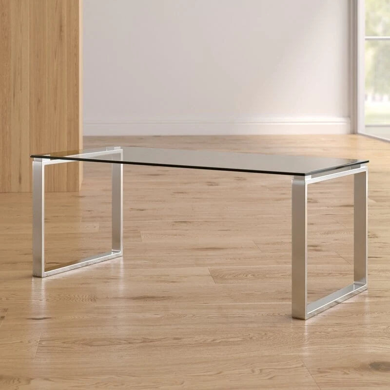 Clear Tempered Glass Coffee Table with Chrome Stainless Steel Sled Legs