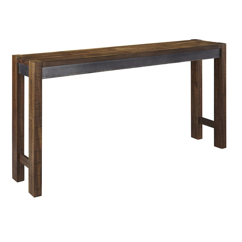 Brown Industrial-Style Long Counter Table with Gunmetal Finish