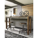 Brown Industrial-Style Long Counter Table with Gunmetal Finish