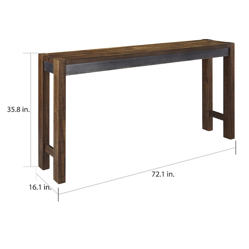 Brown Industrial-Style Long Counter Table with Gunmetal Finish