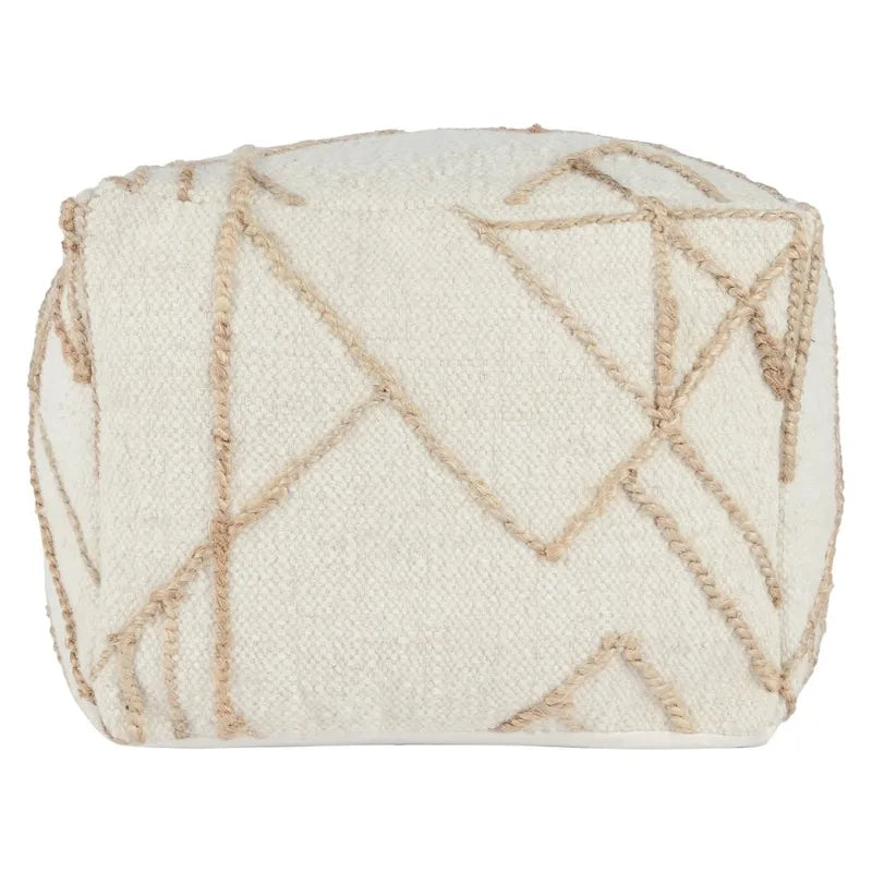Ivory Square Wool & Jute Pouf with Removable Cover – 1 Person