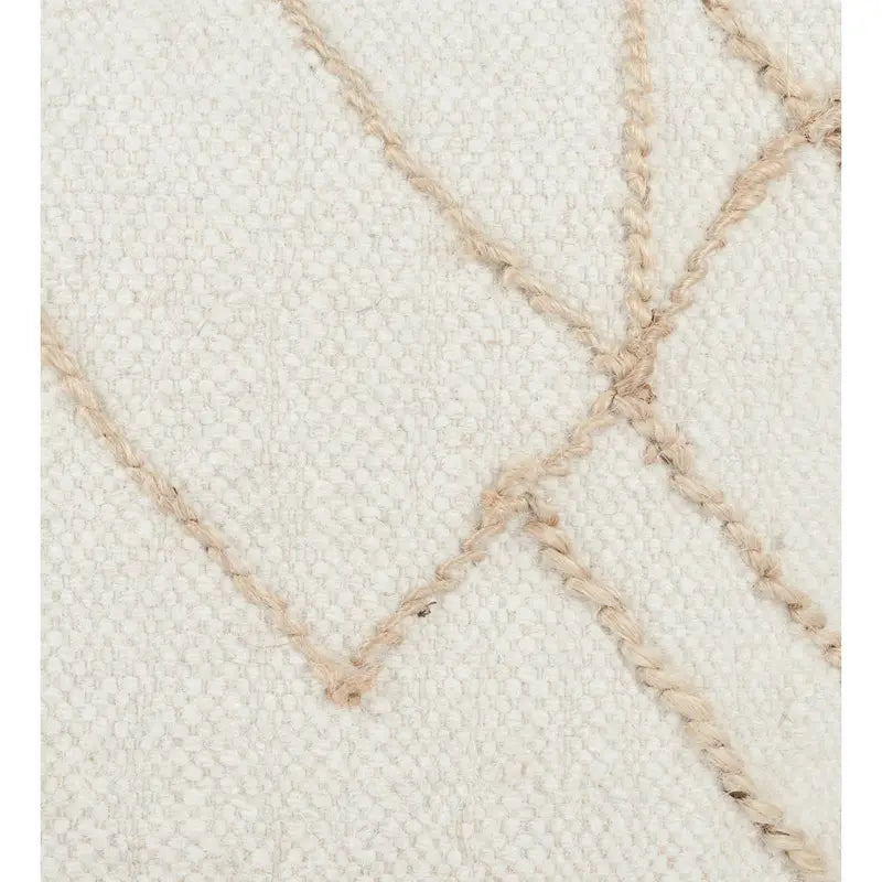 Ivory Square Wool & Jute Pouf with Removable Cover – 1 Person