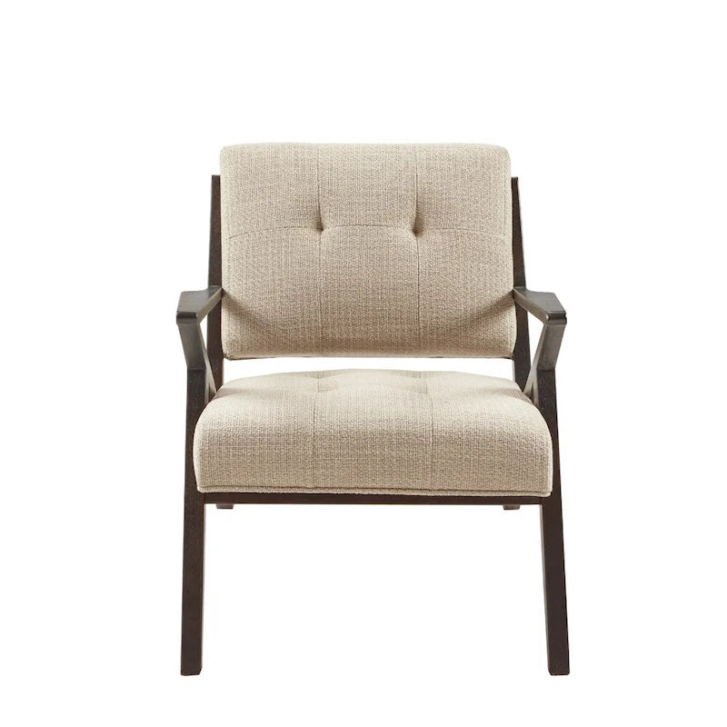Silver Grey Yarn-Dyed Fabric Mid-Century Accent Arm Chair with Angled Wood Frame – 1 Person