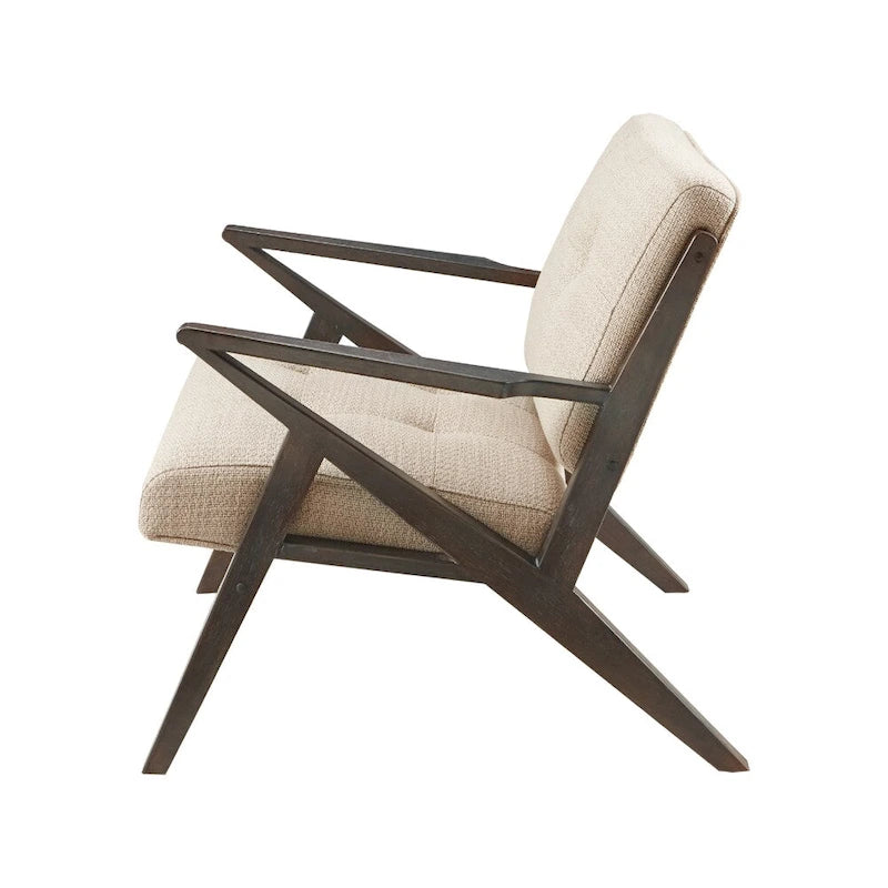 Silver Grey Yarn-Dyed Fabric Mid-Century Accent Arm Chair with Angled Wood Frame – 1 Person