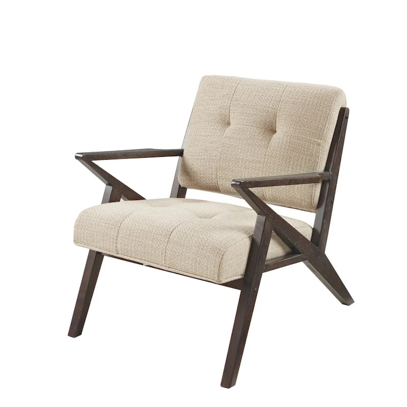 Silver Grey Yarn-Dyed Fabric Mid-Century Accent Arm Chair with Angled Wood Frame – 1 Person