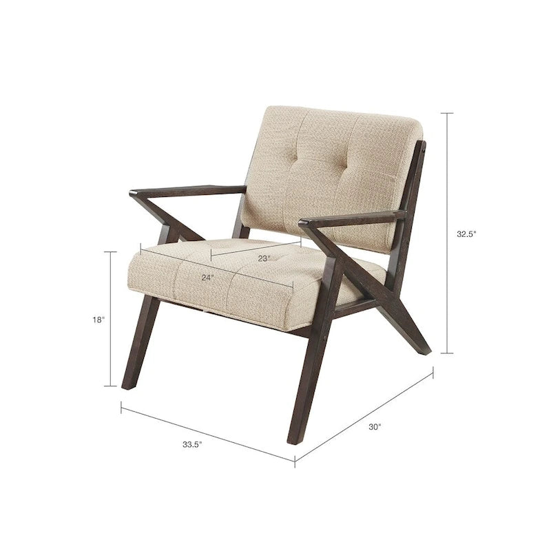 Silver Grey Yarn-Dyed Fabric Mid-Century Accent Arm Chair with Angled Wood Frame – 1 Person