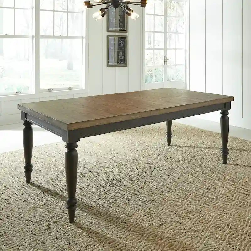 Black Chalkboard Rubberwood Rectangular Dining Table with Butcher Block Top & Removable Leaf – 6 Person