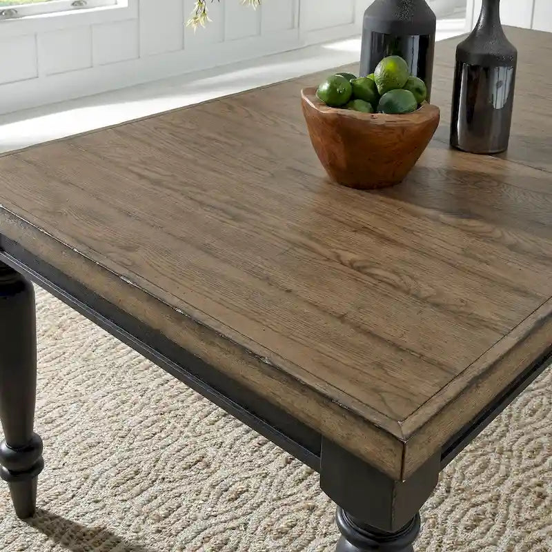 Black Chalkboard Rubberwood Rectangular Dining Table with Butcher Block Top & Removable Leaf – 6 Person