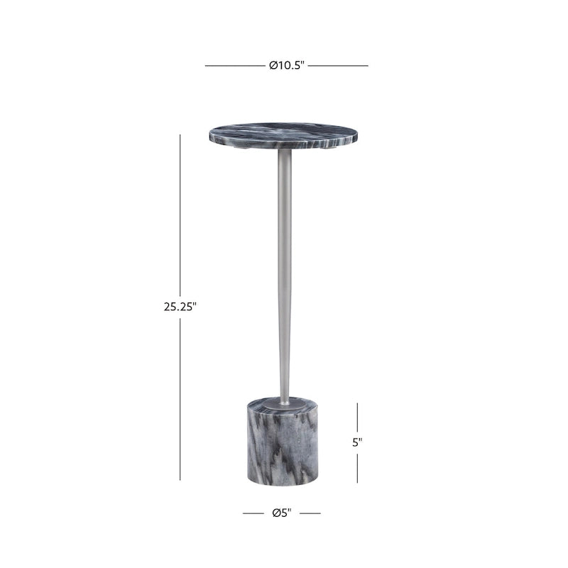 Silver & Black / Brown & Green Marble Top Round Drink Side Table with Iron Base