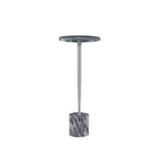 Silver & Black / Brown & Green Marble Top Round Drink Side Table with Iron Base