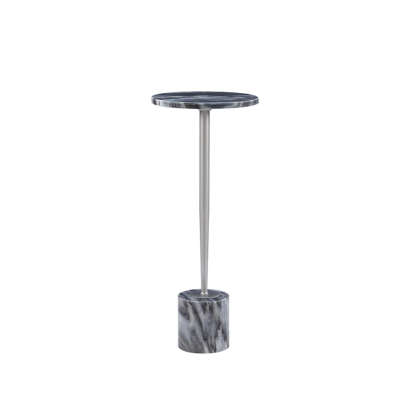 Silver & Black / Brown & Green Marble Top Round Drink Side Table with Iron Base