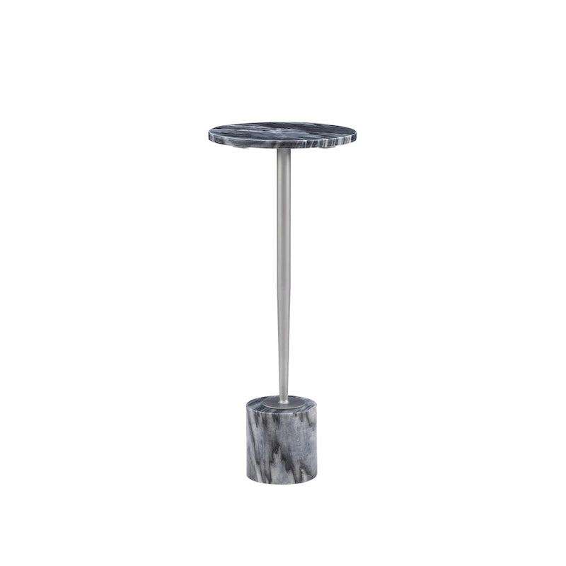 Silver & Black / Brown & Green Marble Top Round Drink Side Table with Iron Base