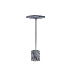 Silver & Black / Brown & Green Marble Top Round Drink Side Table with Iron Base