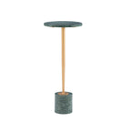 Silver & Black / Brown & Green Marble Top Round Drink Side Table with Iron Base