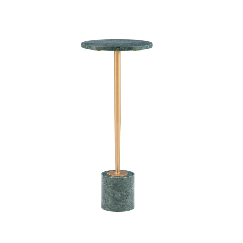 Silver & Black / Brown & Green Marble Top Round Drink Side Table with Iron Base