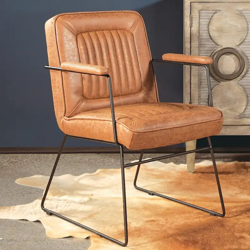 White / Sand / Navy / Black / Charcoal Faux Leather Accent Chair with Sled Base & Padded Arms – 1 Person
