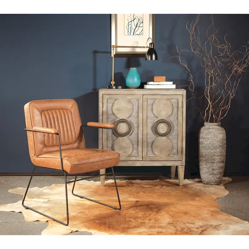 White / Sand / Navy / Black / Charcoal Faux Leather Accent Chair with Sled Base & Padded Arms – 1 Person